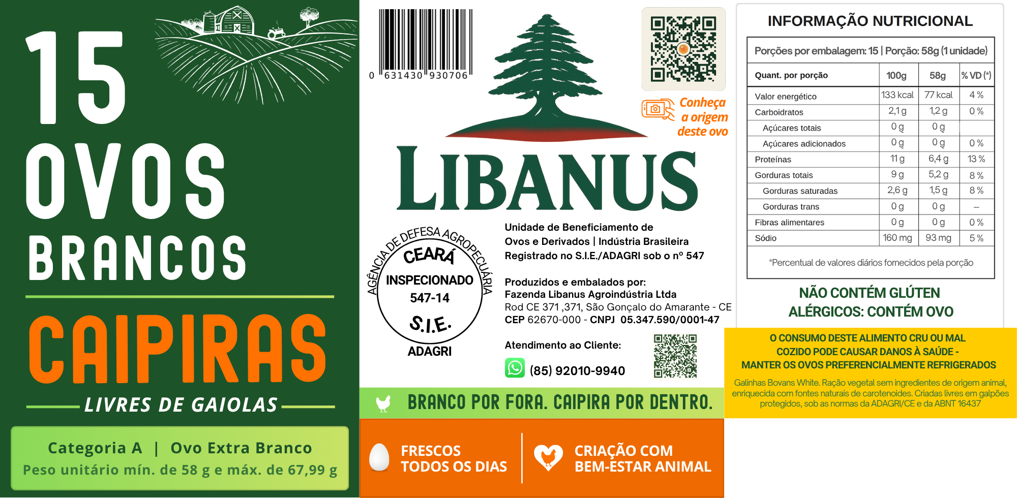 Rótulo Libanus — bandeja de 15 ovos · Extra
