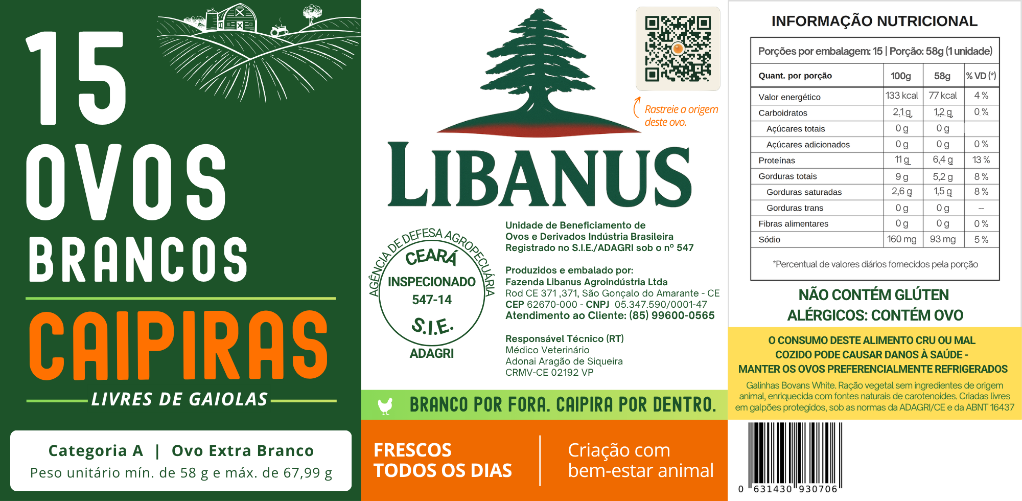 Rótulo Libanus — bandeja de 15 ovos · Extra