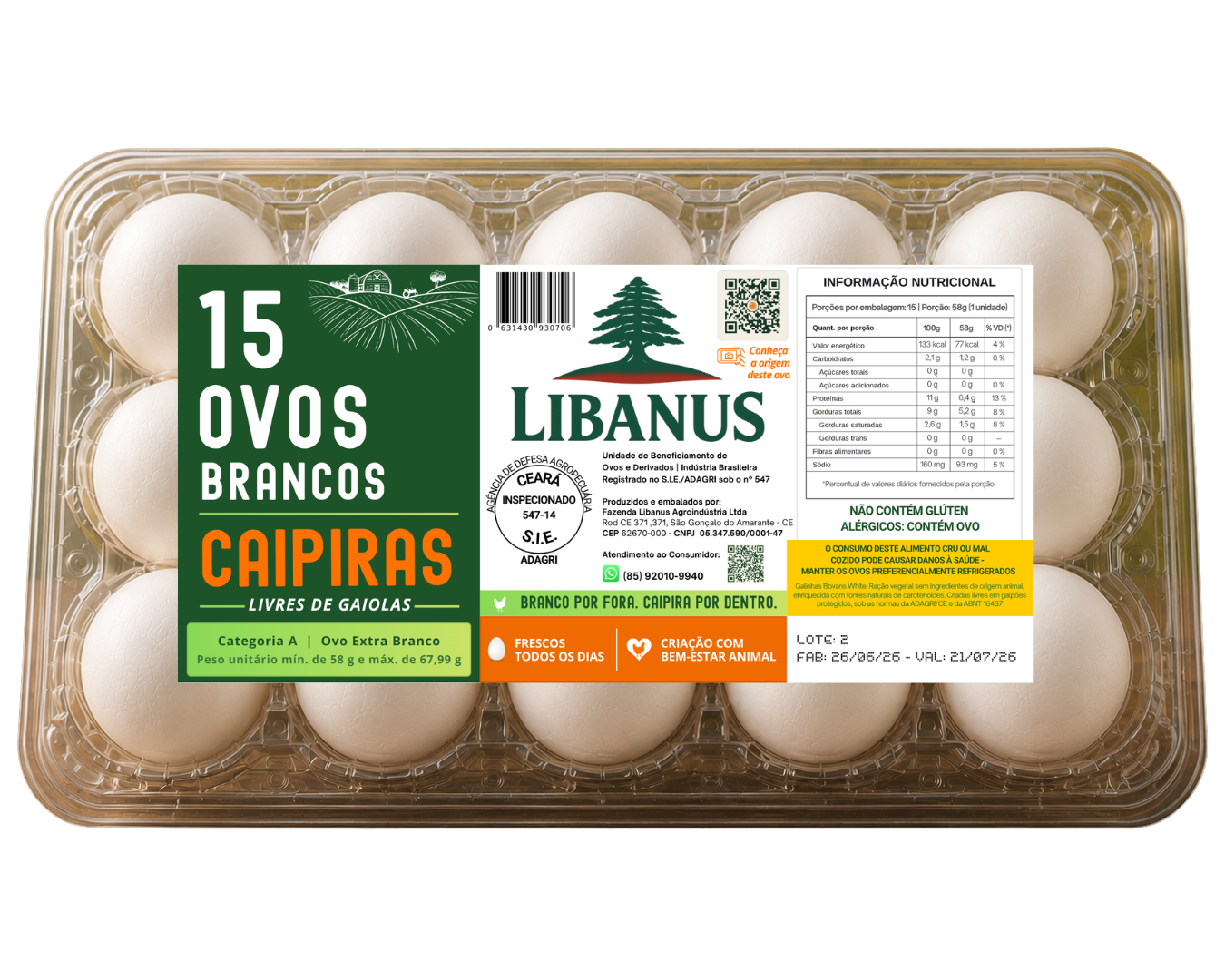 Bandeja de 15 ovos Libanus
