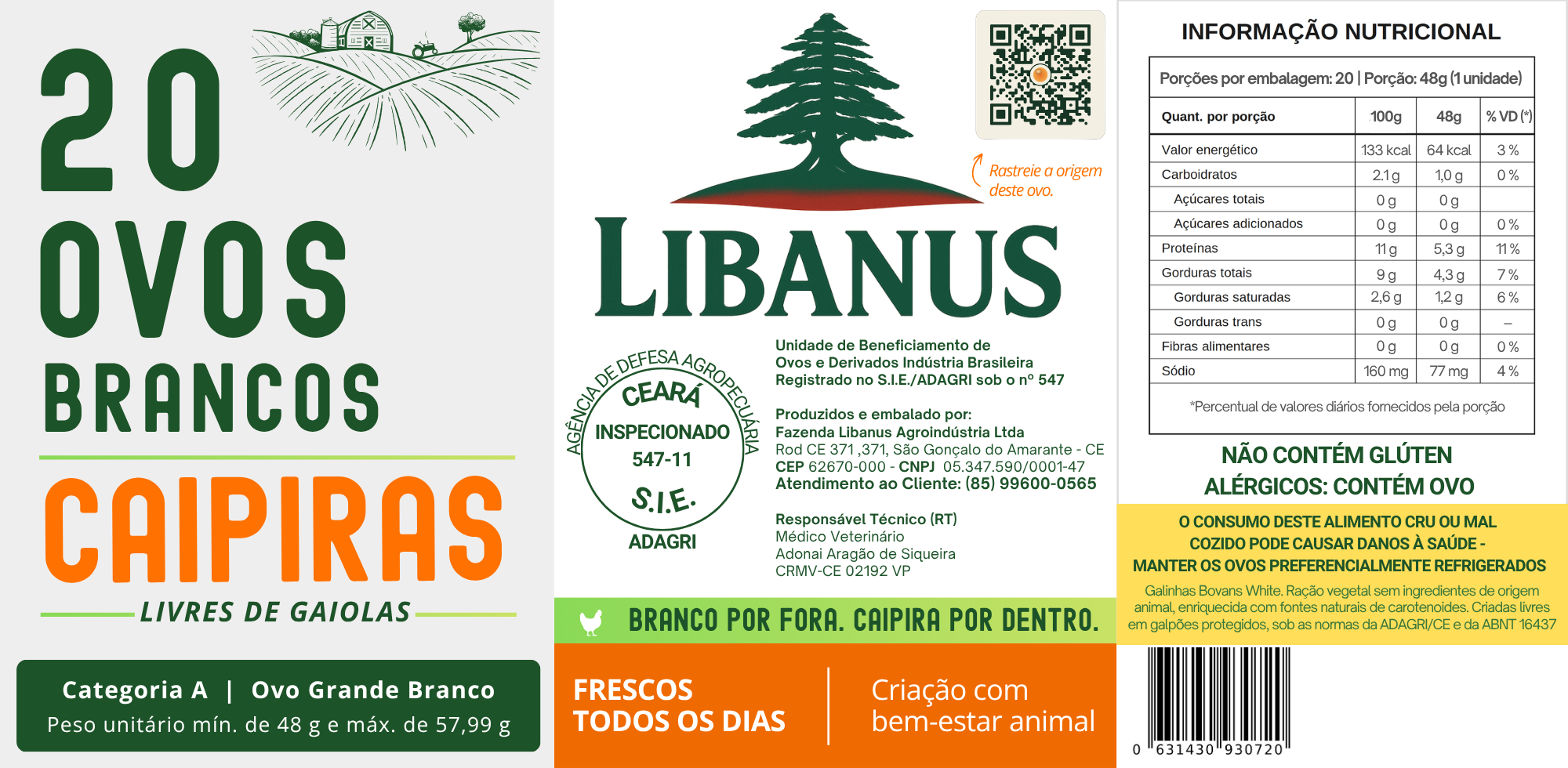 Rótulo Libanus — bandeja de 20 ovos · Grande