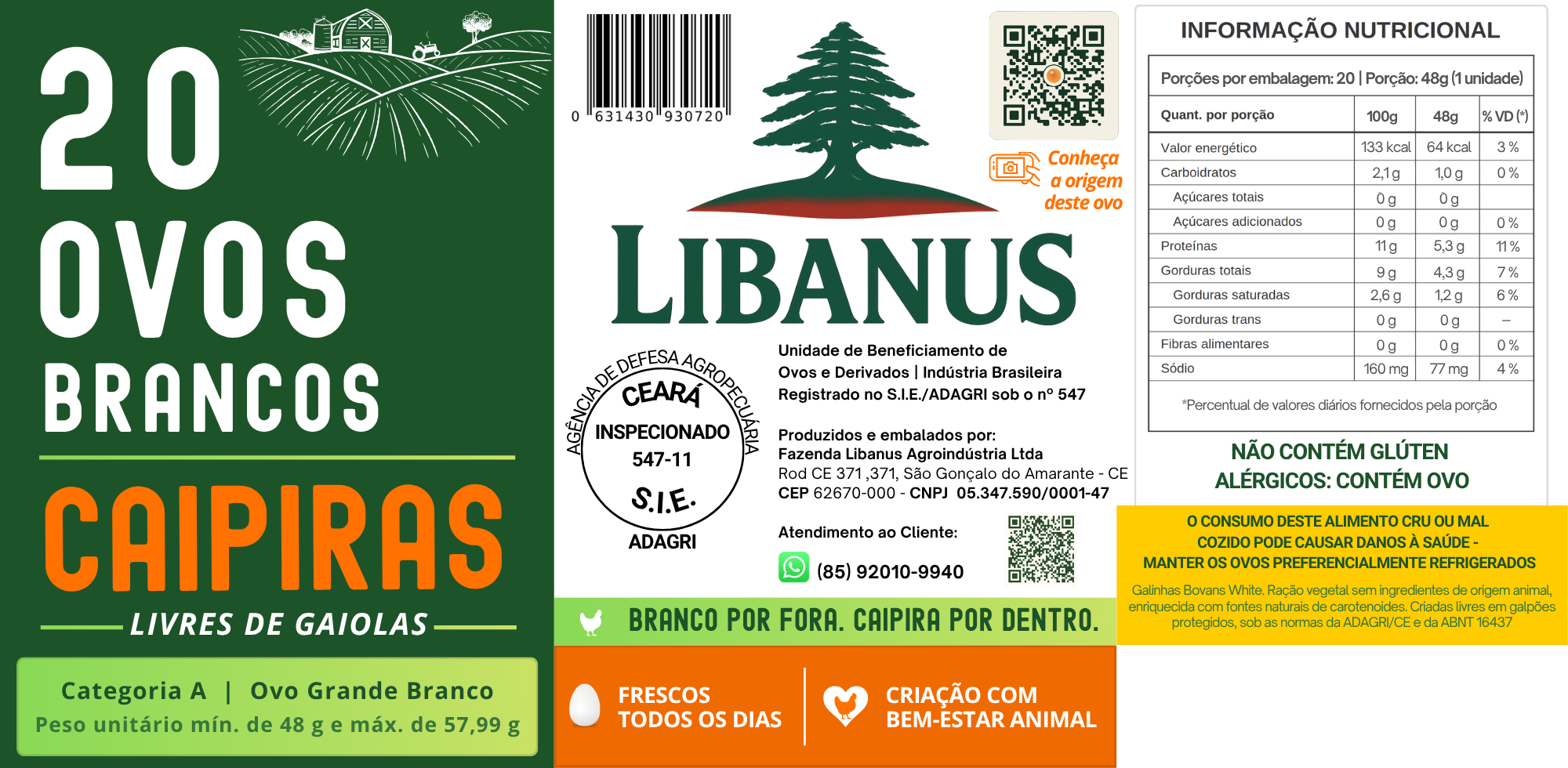 Rótulo Libanus — bandeja de 20 ovos · Grande